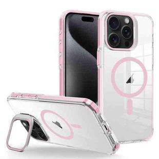 For iPhone 15 Pro J2 High Transparent MagSafe Magnetic Frame Holder Phone Case(Pink)