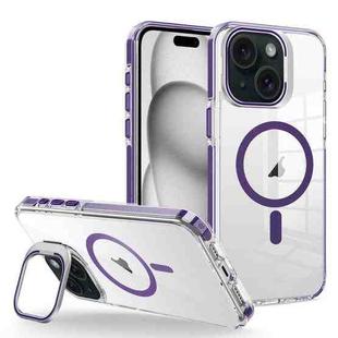For iPhone 15 Plus J2 High Transparent MagSafe Magnetic Frame Holder Phone Case(Dark Purple)