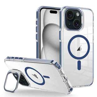 For iPhone 15 Plus J2 High Transparent MagSafe Magnetic Frame Holder Phone Case(Royal Blue)