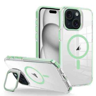 For iPhone 15 Plus J2 High Transparent MagSafe Magnetic Frame Holder Phone Case(Matcha Green)