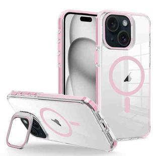 For iPhone 15 Plus J2 High Transparent MagSafe Magnetic Frame Holder Phone Case(Pink)