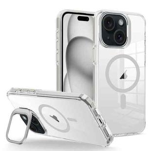 For iPhone 15 Plus J2 High Transparent MagSafe Magnetic Frame Holder Phone Case(Grey)