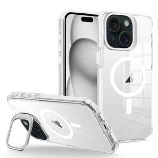 For iPhone 15 J2 High Transparent MagSafe Magnetic Frame Holder Phone Case(White)