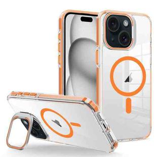 For iPhone 15 J2 High Transparent MagSafe Magnetic Frame Holder Phone Case(Orange)