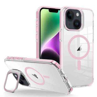 For iPhone 14/13 J2 High Transparent MagSafe Magnetic Frame Holder Phone Case(Pink)