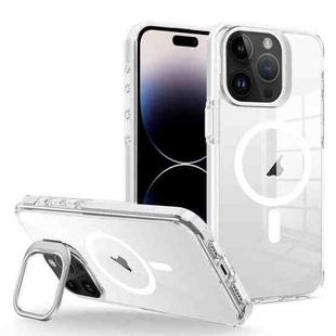 For iPhone 14 Pro J2 High Transparent MagSafe Magnetic Frame Holder Phone Case(White)