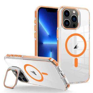 For iPhone 13 Pro J2 High Transparent MagSafe Magnetic Frame Holder Phone Case(Orange)
