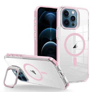 For iPhone 12 Pro Max J2 High Transparent MagSafe Magnetic Frame Holder Phone Case(Pink)