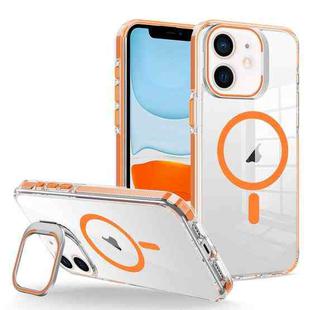 For iPhone 11 J2 High Transparent MagSafe Magnetic Frame Holder Phone Case(Orange)