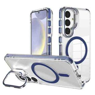 For Samsung Galaxy S24+ 5G J2 High Transparent MagSafe Magnetic Frame Holder Phone Case(Royal Blue)