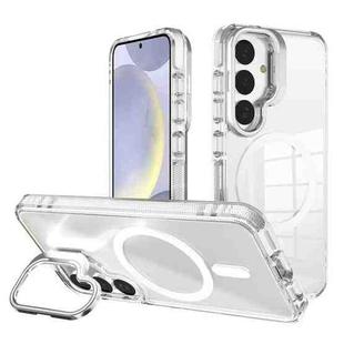 For Samsung Galaxy S24+ 5G J2 High Transparent MagSafe Magnetic Frame Holder Phone Case(White)
