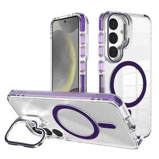 For Samsung Galaxy S24 J2 High Transparent MagSafe Magnetic Frame Holder Phone Case(Dark Purple)