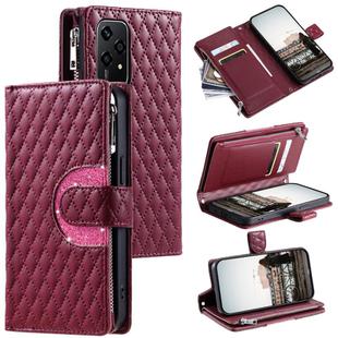 For Honor 200 Lite Glitter Lattice Zipper Wallet Leather Phone Case(Wine Red)