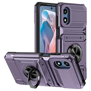 For Motorola Moto G Play 4G 2024 TPU+PC Shockproof Card Slot Phone Case with Metal Ring Holder(Purple)