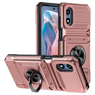 For Motorola Moto G Play 4G 2024 TPU+PC Shockproof Card Slot Phone Case with Metal Ring Holder(Rose Gold)