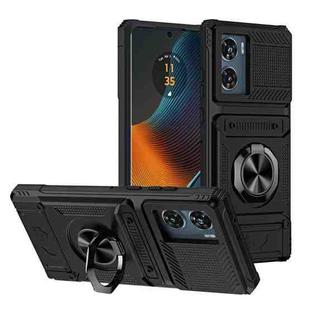 For Motorola Edge 50 Fusion TPU+PC Shockproof Card Slot Phone Case with Metal Ring Holder(Black)