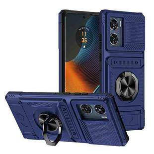 For Motorola Edge 50 Fusion TPU+PC Shockproof Card Slot Phone Case with Metal Ring Holder(Blue)