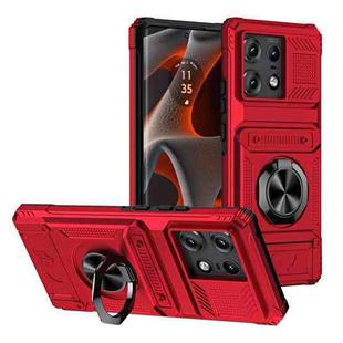 For Motorola Edge 50 Pro TPU+PC Shockproof Card Slot Phone Case with Metal Ring Holder(Red)