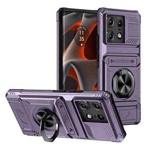 For Motorola Edge 50 Pro TPU+PC Shockproof Card Slot Phone Case with Metal Ring Holder(Purple)