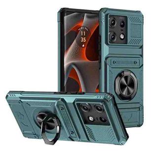 For Motorola Edge 50 Pro TPU+PC Shockproof Card Slot Phone Case with Metal Ring Holder(Green)