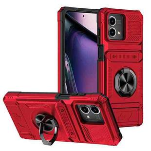 For Motorola Moto G Stylus 5G 2023 TPU+PC Shockproof Card Slot Phone Case with Metal Ring Holder(Red)