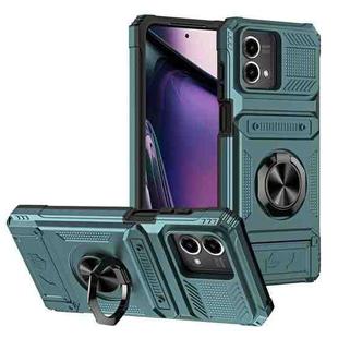 For Motorola Moto G Stylus 5G 2023 TPU+PC Shockproof Card Slot Phone Case with Metal Ring Holder(Green)