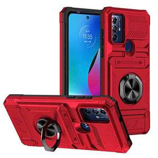 For Motorola Moto G Power 2022 TPU+PC Shockproof Card Slot Phone Case with Metal Ring Holder(Red)