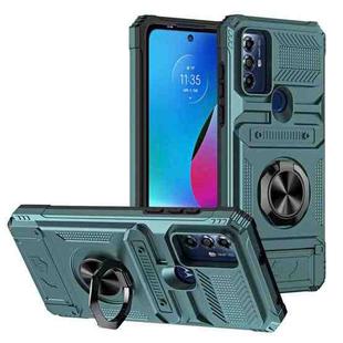 For Motorola Moto G Play 2023 TPU+PC Shockproof Card Slot Phone Case with Metal Ring Holder(Green)