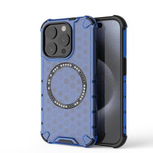For iPhone 15 Pro Max Honeycomb Magnetic Ring Shockproof Phone Case(Blue)