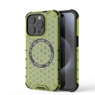 For iPhone 15 Pro Max Honeycomb Magnetic Ring Shockproof Phone Case(Green)