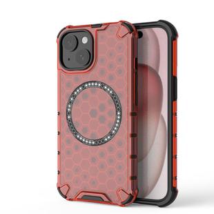 For iPhone 15 Plus Honeycomb Magnetic Ring Shockproof Phone Case(Red)