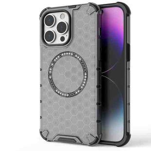 For iPhone 14 Pro Max Honeycomb Magnetic Ring Shockproof Phone Case(Black)