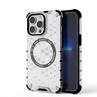 For iPhone 13 Pro Honeycomb Magnetic Ring Shockproof Phone Case(White)