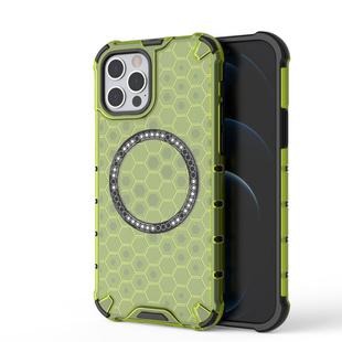 For iPhone 12 Pro Max Honeycomb Magnetic Ring Shockproof Phone Case(Green)