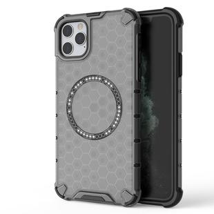 For iPhone 11 Pro Max Honeycomb Magnetic Ring Shockproof Phone Case(Black)