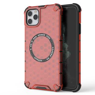 For iPhone 11 Pro Max Honeycomb Magnetic Ring Shockproof Phone Case(Red)
