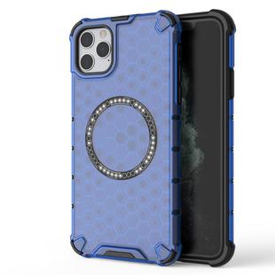 For iPhone 11 Pro Max Honeycomb Magnetic Ring Shockproof Phone Case(Blue)