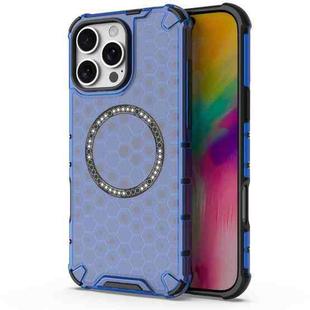 For iPhone 16 Pro Max Honeycomb Magnetic Ring Shockproof Phone Case(Blue)