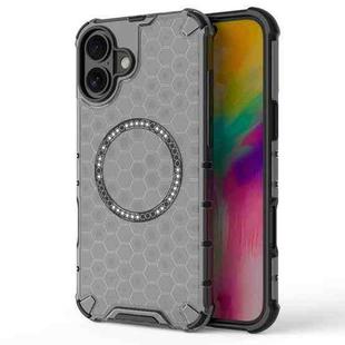 For iPhone 16 Plus Honeycomb Magnetic Ring Shockproof Phone Case(Black)