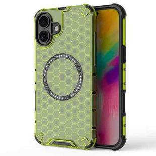 For iPhone 16 Plus Honeycomb Magnetic Ring Shockproof Phone Case(Green)