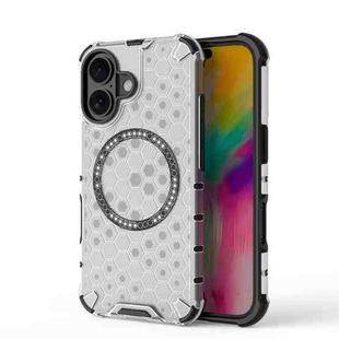 For iPhone 16 Honeycomb Magnetic Ring Shockproof Phone Case(White)