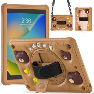 Bear Rotation Kickstand Silicone Hybrid PC Tablet Case For iPad 10.2 2021/2020/2019(Brown)