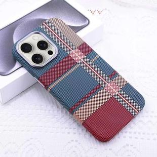 For iPhone 15 Pro Kevlar Carbon Fiber Texture MagSafe Magnetic Phone Case(Red Green Checkered)