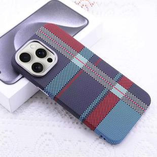 For iPhone 15 Pro Max Kevlar Carbon Fiber Texture MagSafe Magnetic Phone Case(Red Blue Checkered)