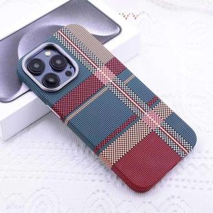 For iPhone 14 Pro Kevlar Carbon Fiber Texture MagSafe Magnetic Phone Case(Red Green Checkered)