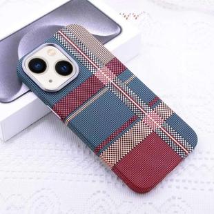 For iPhone 14 Kevlar Carbon Fiber Texture MagSafe Magnetic Phone Case(Red Green Checkered)