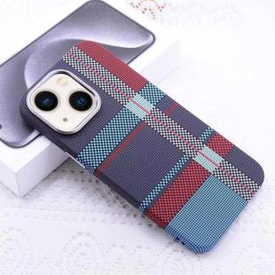 For iPhone 13 Kevlar Carbon Fiber Texture MagSafe Magnetic Phone Case(Red Blue Checkered)