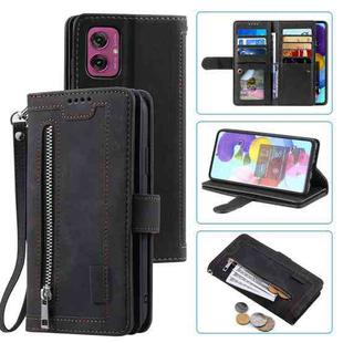 For Motorola Moto G55 Nine Card Zipper Bag Leather Phone Case with Lanyard(Black)