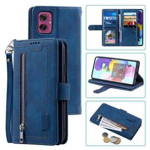 For Motorola Moto G55 Nine Card Zipper Bag Leather Phone Case with Lanyard(Blue)