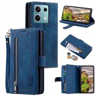 For Motorola Edge 60 Fusion Nine Card Zipper Bag Leather Phone Case with Lanyard(Blue)